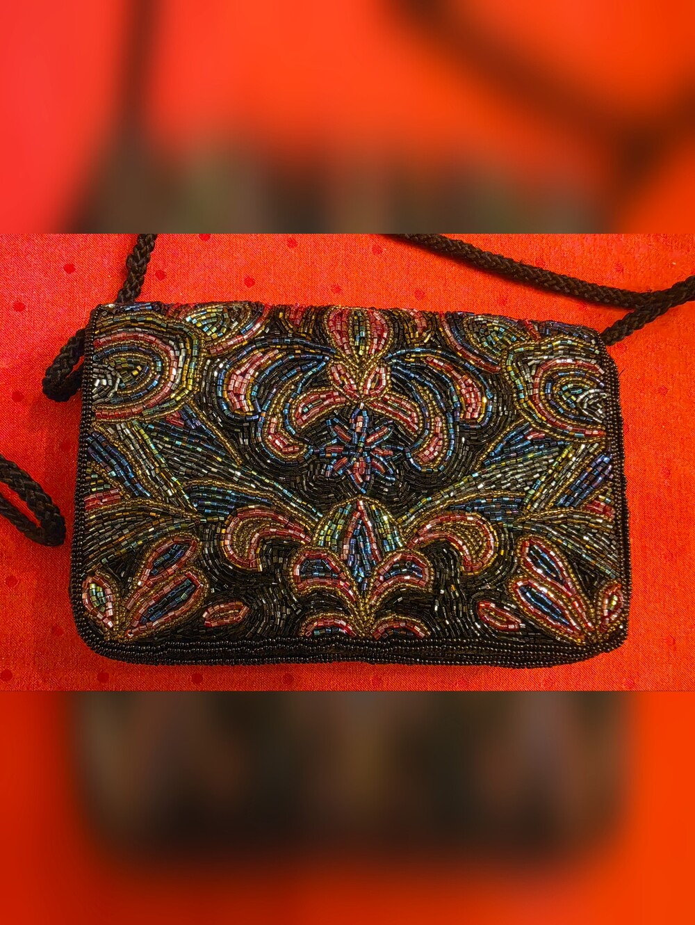 Stunning Vintage Black Beaded Multicolor Embroidered Evening Clutch - Picture 2 of 10